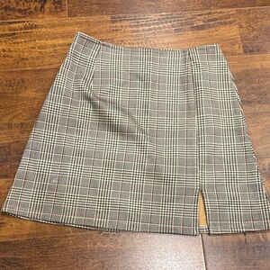 Plaid A-Line Skirt with Front Slit